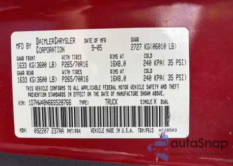 2006 Dodge Dakota Slt z USA, uszkodzony, nr VIN 1D7HW48N66S528766